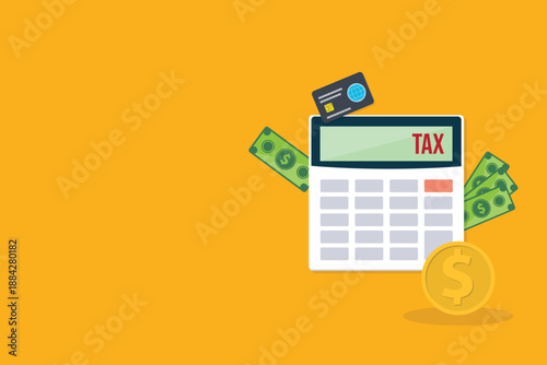 Calculator with money concept income tax calculation. Calculating income tax payment, business, finance and investment concept	