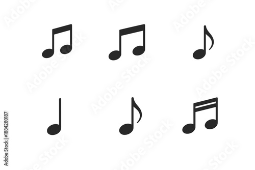 Collection of various black musical notes and symbols on a white background