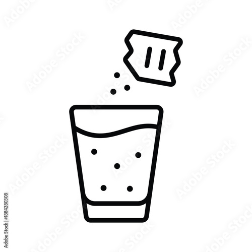 Medicine sachet intake line icon, oral healthcare treatment dosage