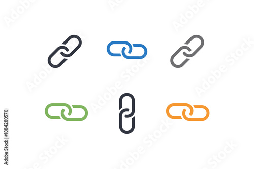 Collection of diverse link icons representing connectivity and relationships in various colors