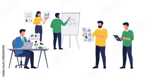 Team Collaboration and Brainstorming Session in Modern Office Environment from Front Viewpoint with People Working Together