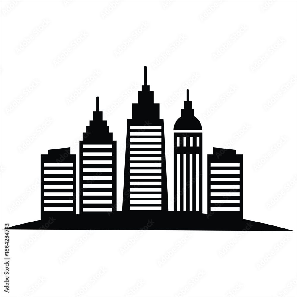 Fototapeta premium Business City Skyline Logo Icon – Black and White Vector