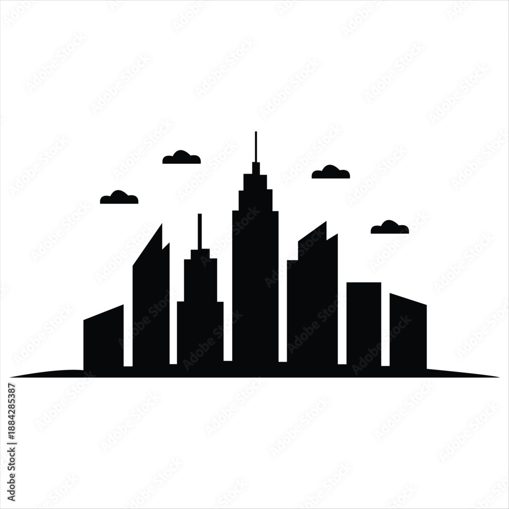 Fototapeta premium Business City Skyline Logo Icon – Black and White Vector