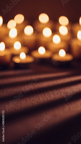 Warm Ambiance Blurred Candles Glow on Dark Surface with Bokeh Lights and Soft Shadows for Elegant Festive Occasion Background Wallpaper