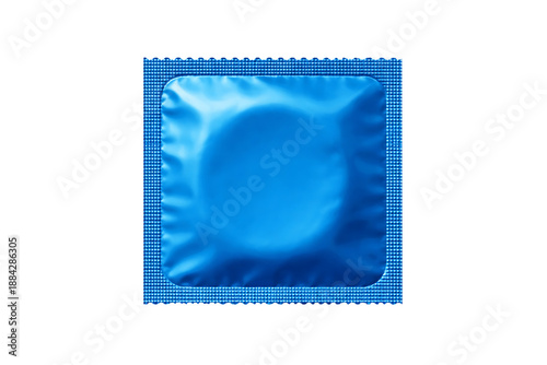 Blue Condom Packet Isolated on white Background – Safe Sex, Birth Control and Protection Concept