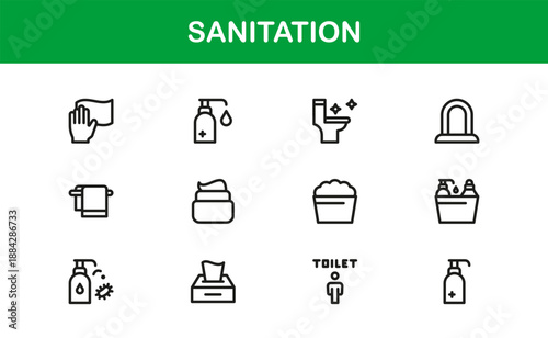 Sanitation Essentials Modern Line Icon Collection – Professional Vector Icon Set for Cleanliness and Hygiene Themes