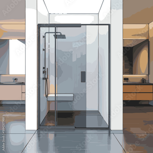 Create a realistic Shower's in modern shower room, Modern design of bathroom. - 3d rendering vector art with white background.