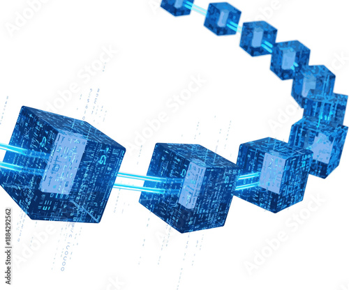 Create a realistic Block chain concept - Chain of digital code . 3d rendering vector art with white background..
