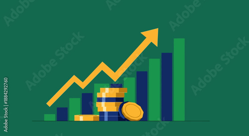 Financial growth illustration showing increasing profits with stacked coins and rising bar graph