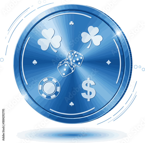 Create a realistic Blue coin Gambling games, credit, token, curreny concept vector art with white background..