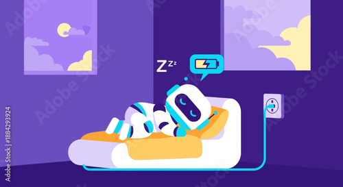 Illustration of a shoe charging in a serene bedroom environment with a calm atmosphere and a peaceful viewpoint