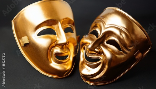 Golden Theatrical Comedy And Tragedy Masks