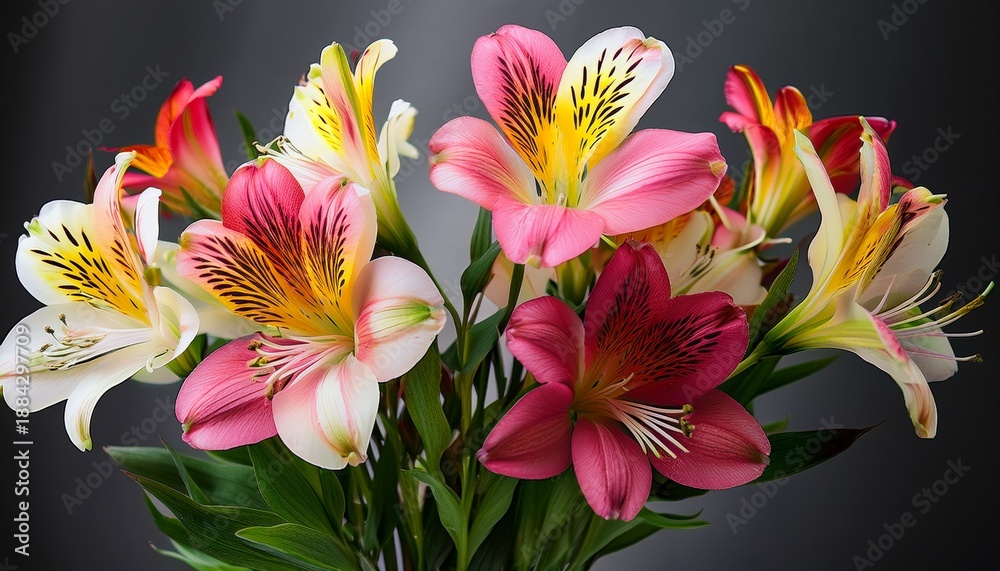 Fototapeta premium Alstroemeria Flowers In Full Bloom Creating A Vibrant Floral Display In A Vase