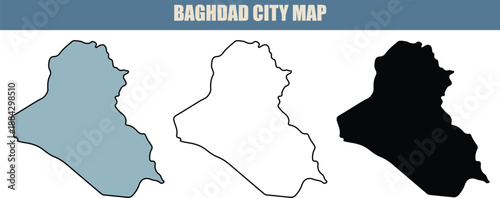Detailed Baghdad city map illustration with various color options