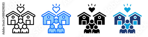 Residential Community Icon Set Multi Style Vector Illustration