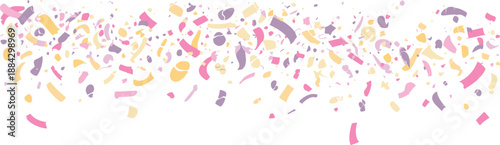 Colorful pastel confetti pattern falling on white background, festive abstract celebration texture for party, birthday, holiday, invitation design, graphics, banner
