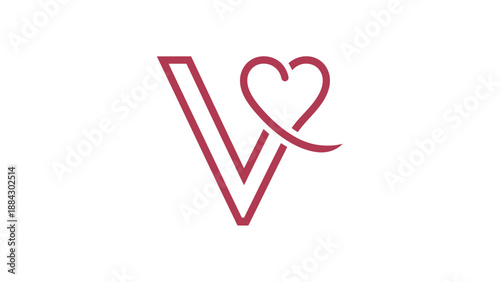 Elegant V letter logo with heart symbol.
