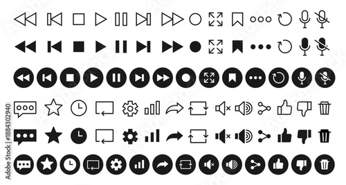 Media Player Control  Vector  Icons Set for Audio and Video
Play Pause Stop UI Symbols on Transparent Background PNG
big collection of black and white video player icons