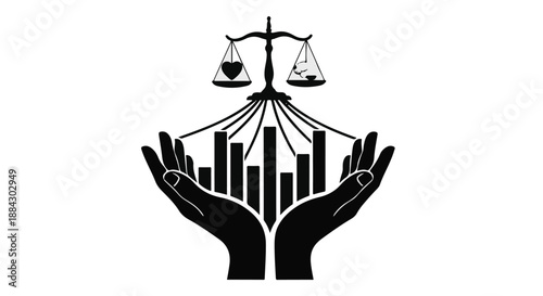 Justice balance cityscape hands scale urban planning law order concept modern illustration