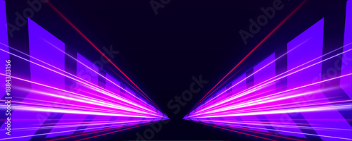 Neon motion lines stretch across a dark surface. Electric highlights enhance rhythm, speed, and visual impact. Designed for abstract technology graphics vector