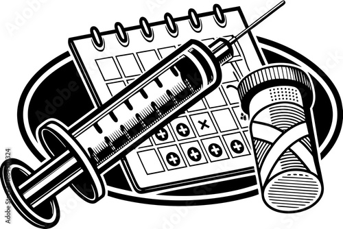 Public Health Vaccination Concept with Syringe Bandage and Calendar Icons