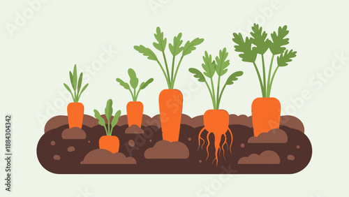 Carrot Growth Stages in Soil Illustration.