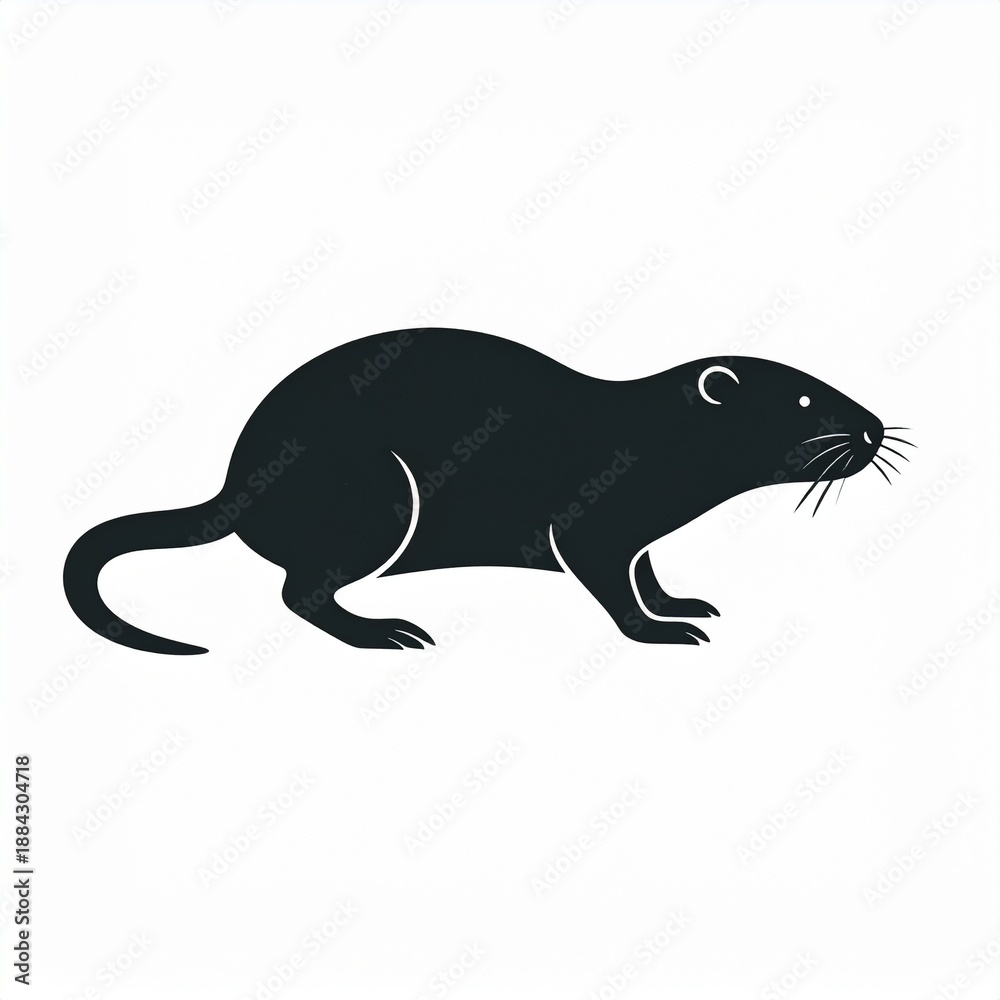 Fototapeta premium Black mink animal walking silhouette vector illustration isolated on white background