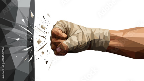 Geometric fist punching bag with exploding shards