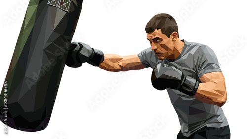 Geometric style boxer punching bag: low poly art in action