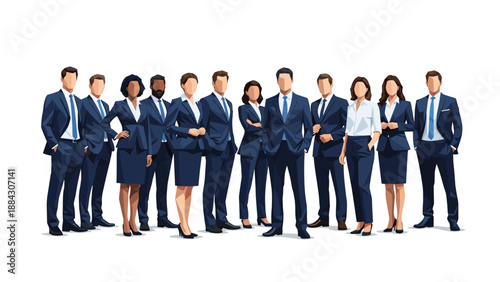 Professional diverse business team in modern suits on white background