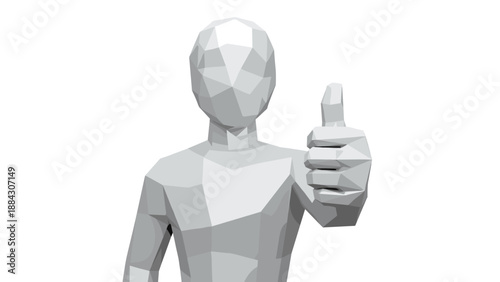 Geometric low poly human figure giving thumbs up gesture in monochrome style