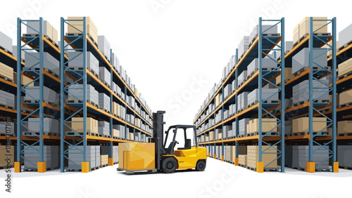 Modern warehouse with forklift and high shelving for efficient storage solutions