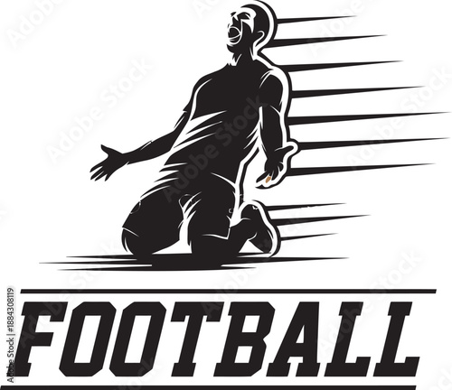 Soccer player silhouette celebrating a goal on his knees