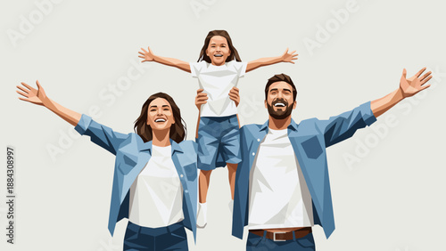 Happy family celebrating together with joyful expressions and open arms