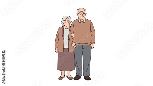 Elderly couple standing together, smiling in simple cartoon style