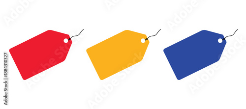 Price tag label icons set. Blank retail pricing tags. Empty sale and discount labels. Colorful flat vector design. Ecommerce and product branding elements
