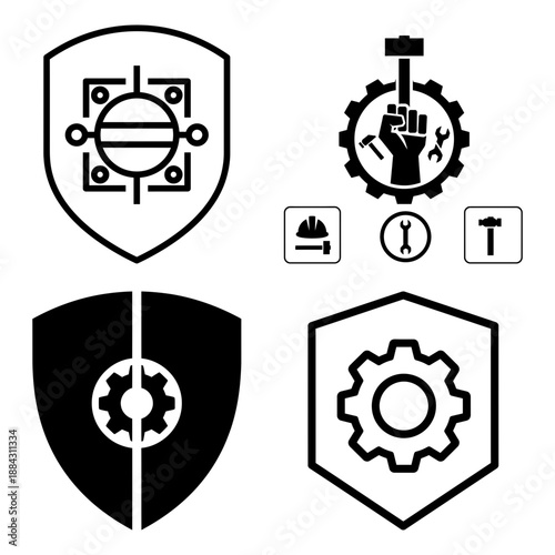 May Day labour safety gear icon with helmet and tools