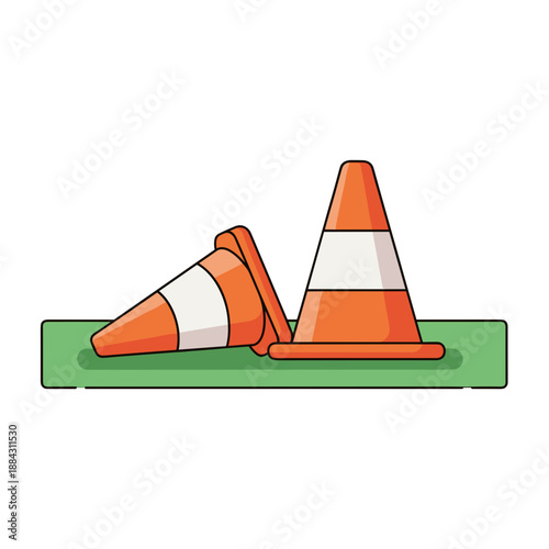 training cones arranged on green rugby field under clear sky outdoor sports practice concept of rugby coaching, team training, sports development