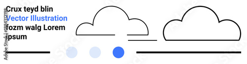 Minimal cloud outlines, abstract dots, and horizontal lines forming a balanced composition. Ideal for technology, weather, data storage, connectivity, minimalism, clean designs simple landing page