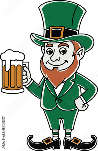 Cartoon Leprechaun Holding Beer Mug for St. Patrick's Day