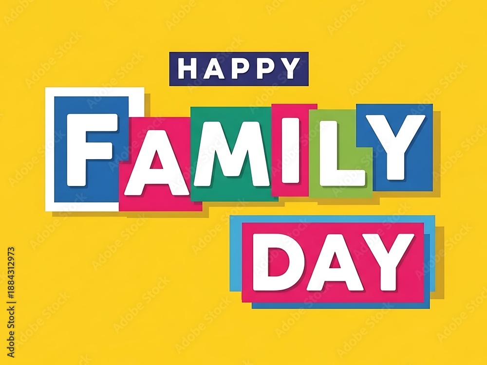 Fototapeta premium Happy Family Day greeting text with colorful blocks and white lettering