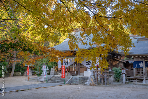 紅葉と六殿神社の境内の風景（熊本市）