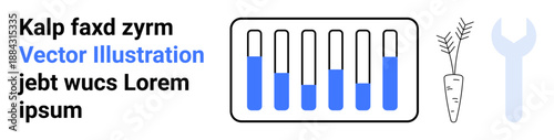 Test tubes with colored liquids, carrot icon, and wrench embody connection of science, tools, and agriculture. Ideal for biotechnology, farming, engineering, innovation research STEM simple
