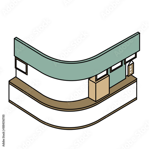 店舗や施設で使えるカーブ型カウンターのイラスト素材