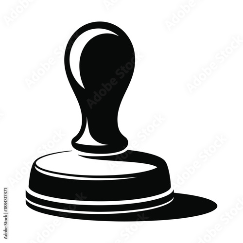 A black and white silhouette of a rubber stamp is shown against a white background.