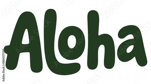 The word Aloha written in a stylized, dark green font on a white background.