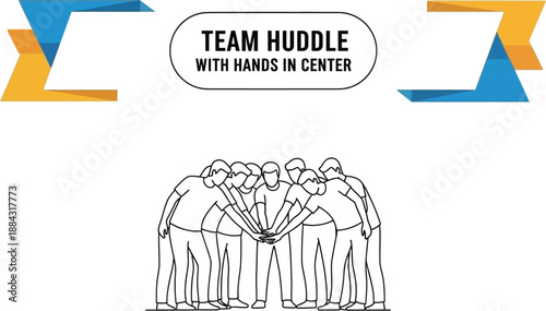 Black outline vector of group of people collaborating in a tight team huddle posture