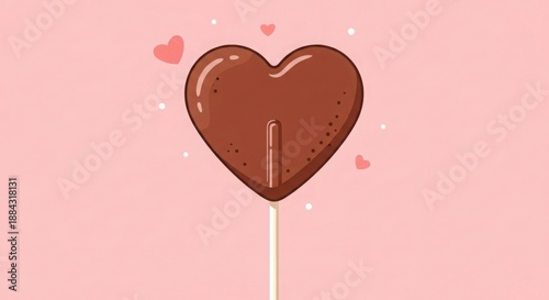 Chocolate heart lollipop on pink background