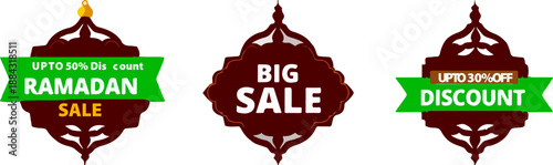 Ramadan Big Sale Discount Tags: Festive and elegant tags designed for Ramadan sales events.