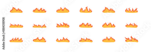 Set of cartoon fire flames. Fire flame, Cartoon campfire, Fire flames, bright fireball, heat wildfire, red hot bonfire isolated on white background.